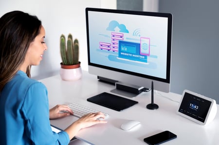 website-hosting-concept-with-woman-working-computer
